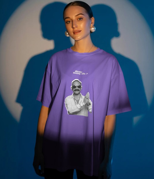 Oversized Print T-shirt - Mone Happy Aano