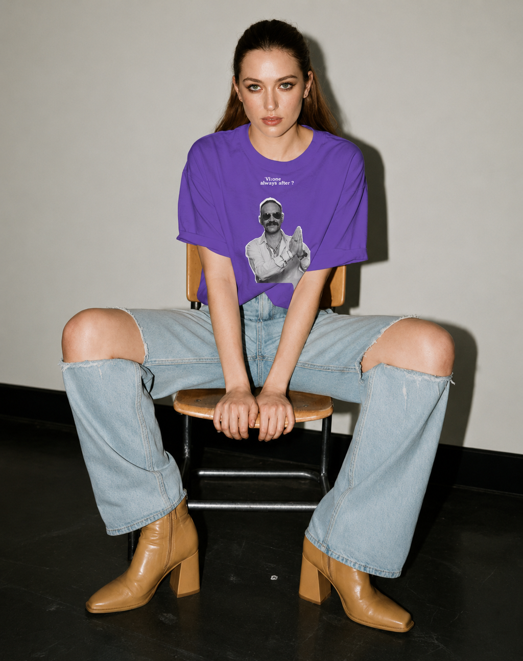 Oversized Print T-shirt - Mone Happy Aano