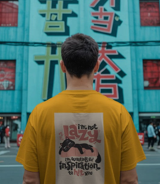 Back Printed Oversized T-shirt - I'm not Lazy, I'm waiting for inspiration