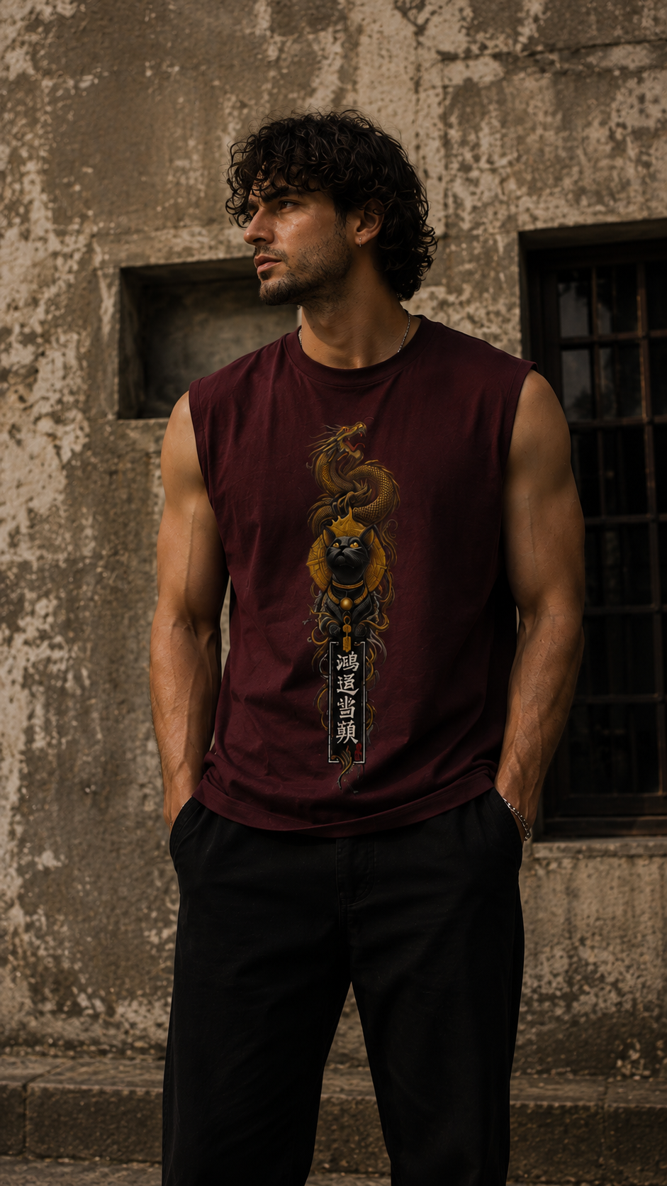 Dragon and Cat Sleeveless Printed T-Shirt | THE SUB/STANCE