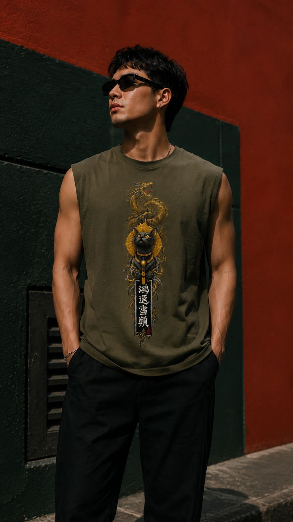 Dragon and Cat Sleeveless Printed T-Shirt | THE SUB/STANCE
