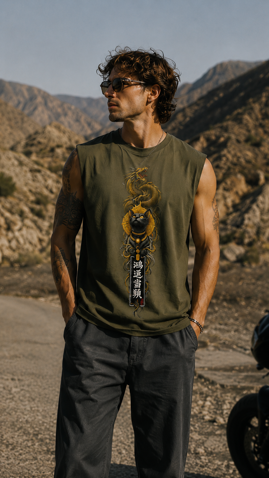 Dragon and Cat Sleeveless Printed T-Shirt | THE SUB/STANCE