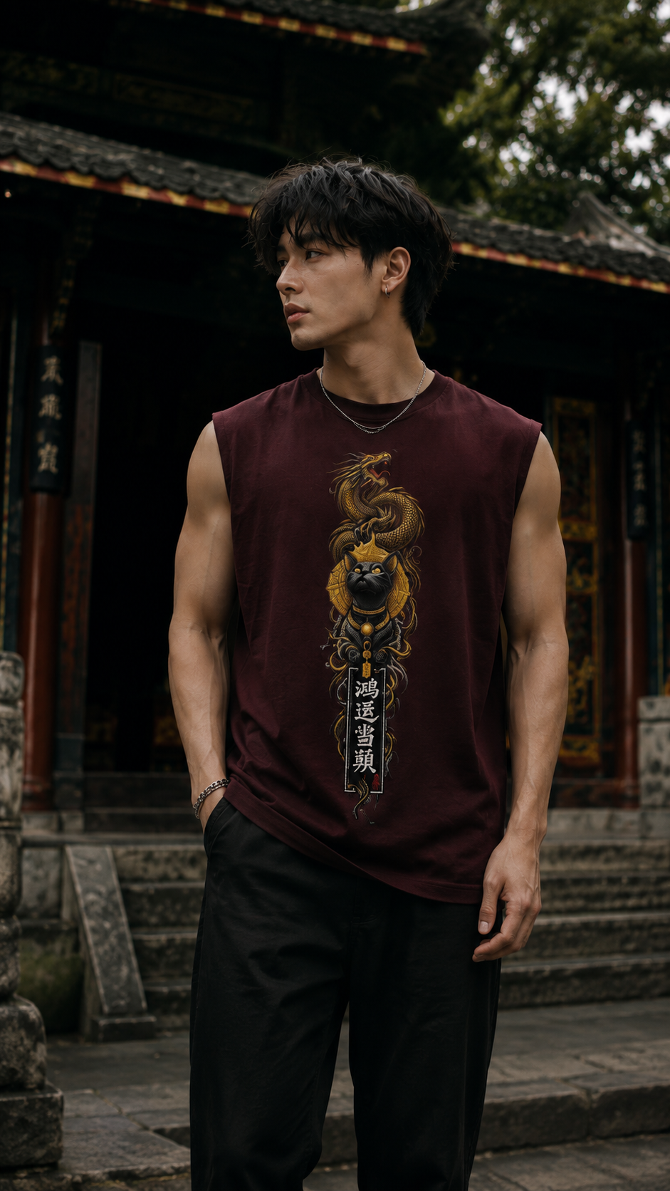 Dragon and Cat Sleeveless Printed T-Shirt | THE SUB/STANCE
