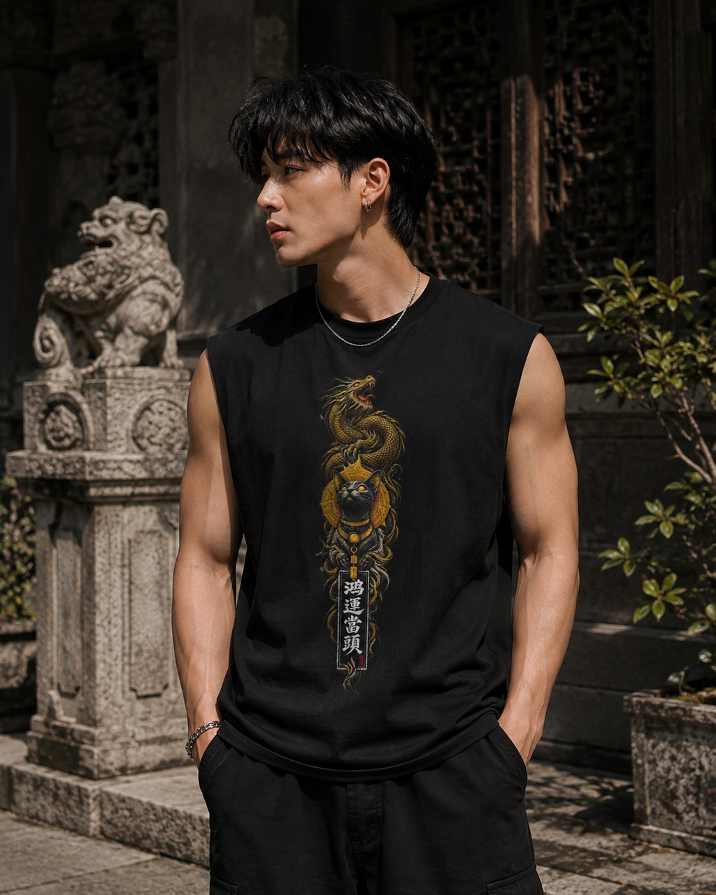 Dragon and Cat Sleeveless Printed T-Shirt | THE SUB/STANCE