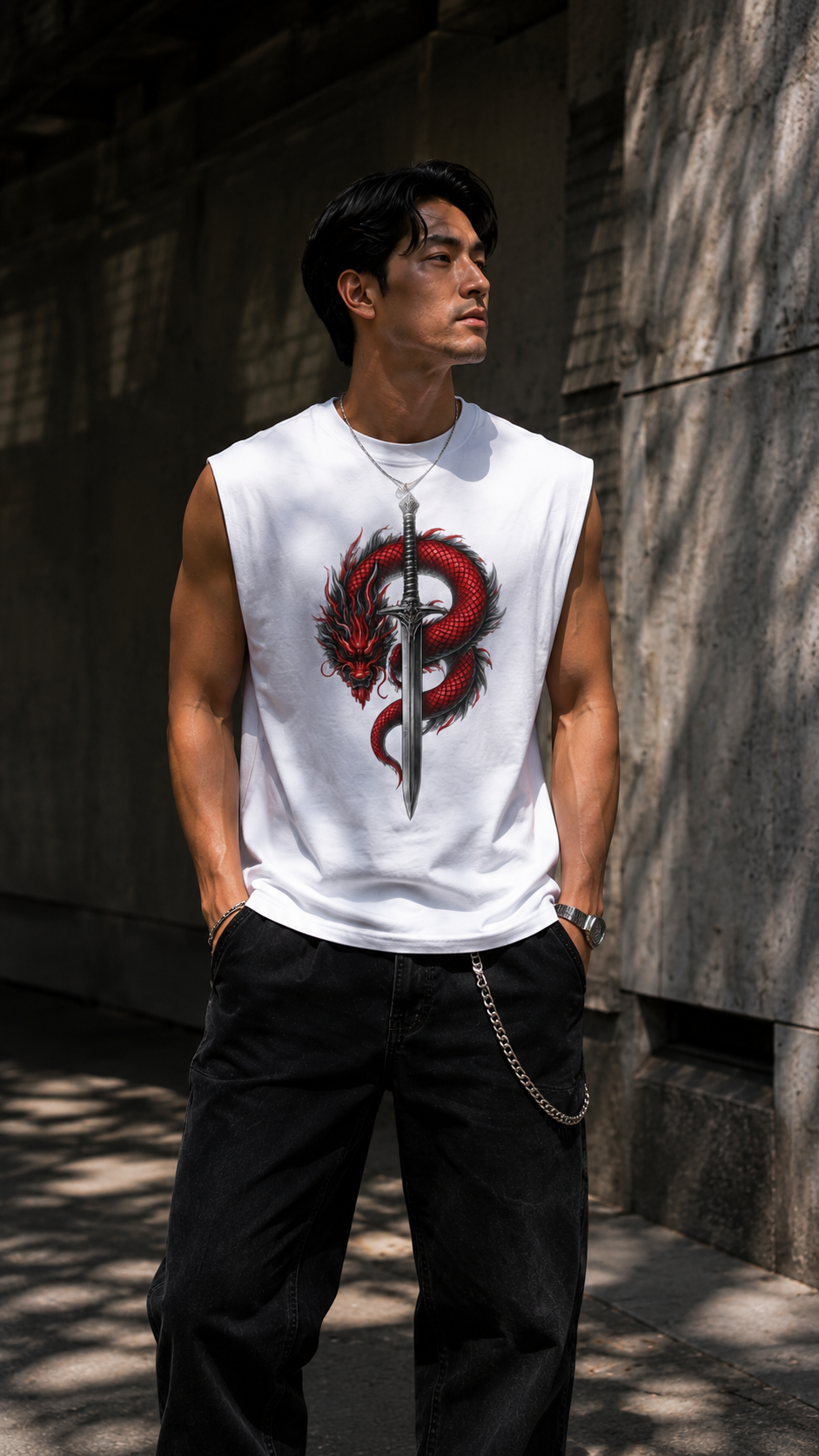 Dragon and Sword Sleeveless Printed T-Shirt | THE SUB/STANCE