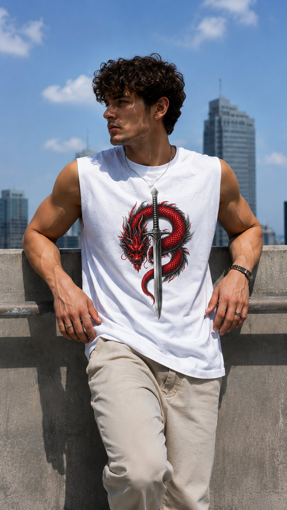 Dragon and Sword Sleeveless Printed T-Shirt | THE SUB/STANCE