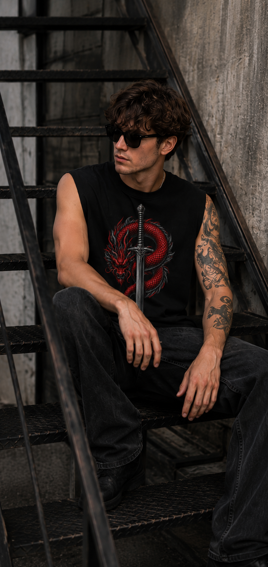 Dragon and Sword Sleeveless Printed T-Shirt | THE SUB/STANCE