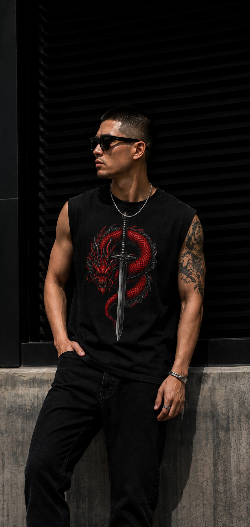 Dragon and Sword Sleeveless Printed T-Shirt | THE SUB/STANCE