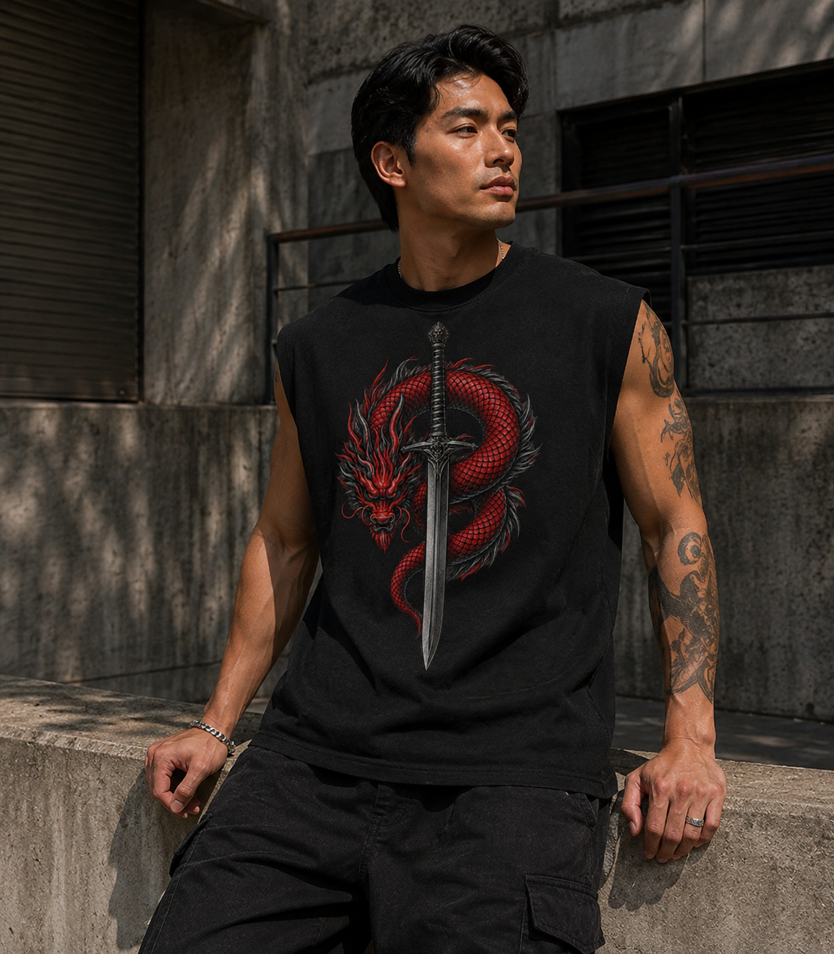 Dragon and Sword Sleeveless Printed T-Shirt | THE SUB/STANCE