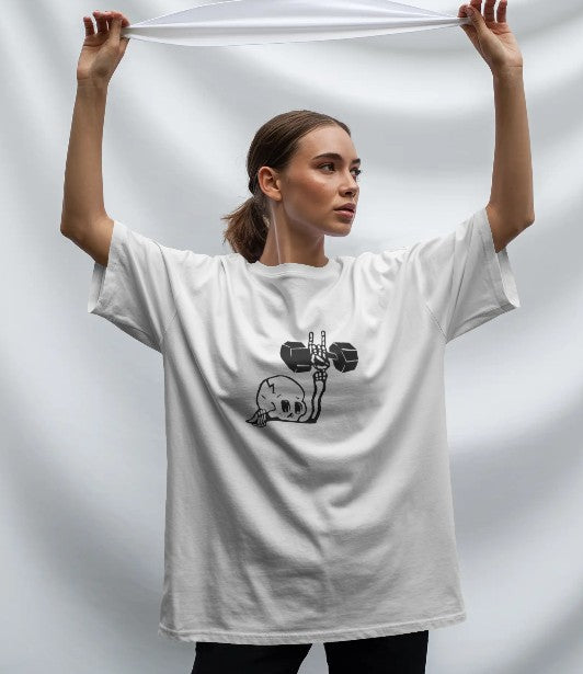 Oversized Printed T-shirt - Dumbbell Skull