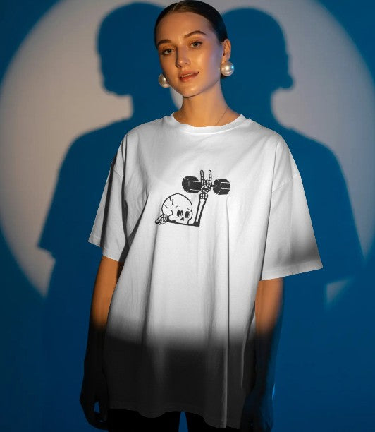 Oversized Printed T-shirt - Dumbbell Skull