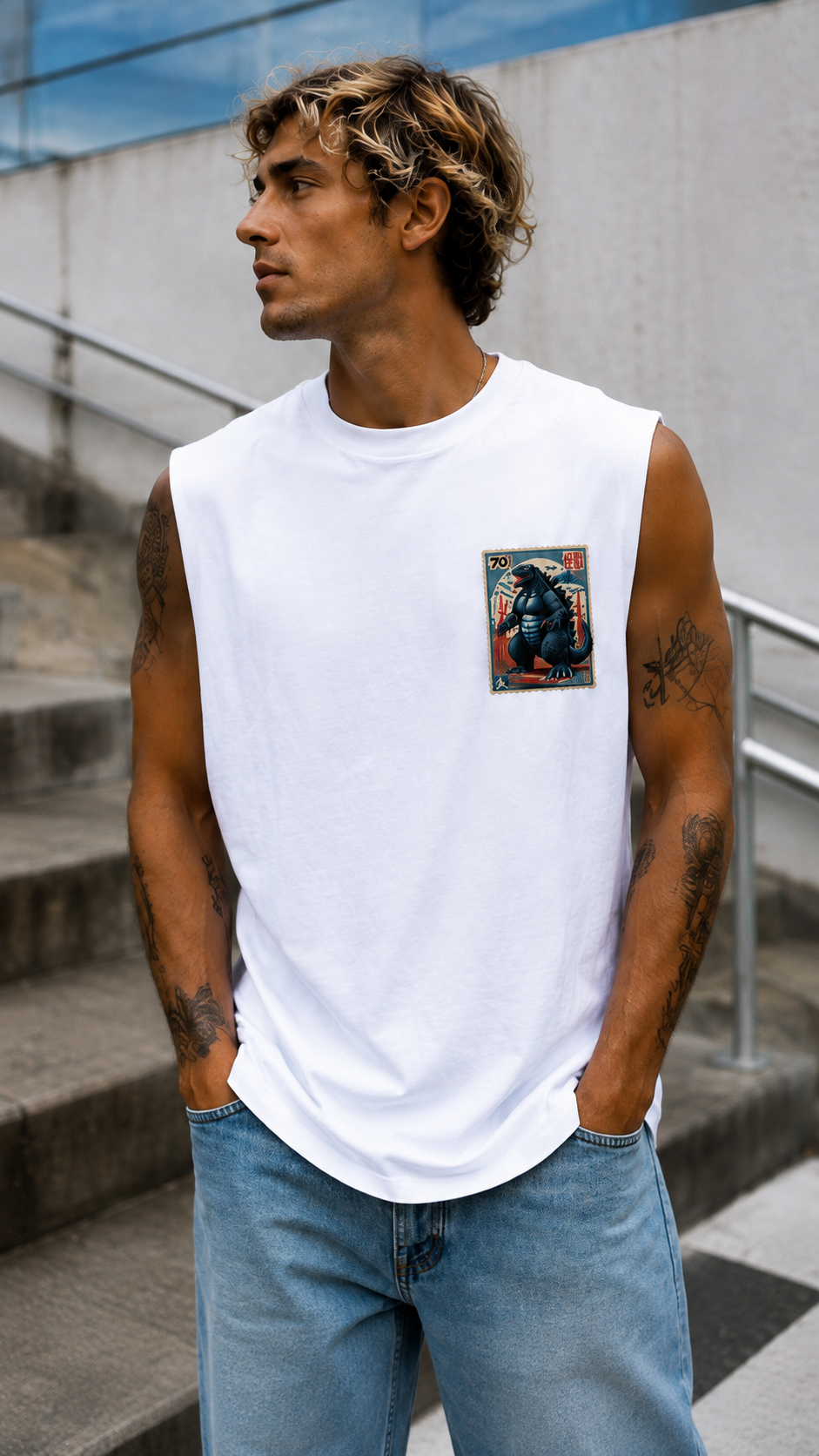 Godzilla Sleeveless Printed T-Shirt | THE SUB/STANCE