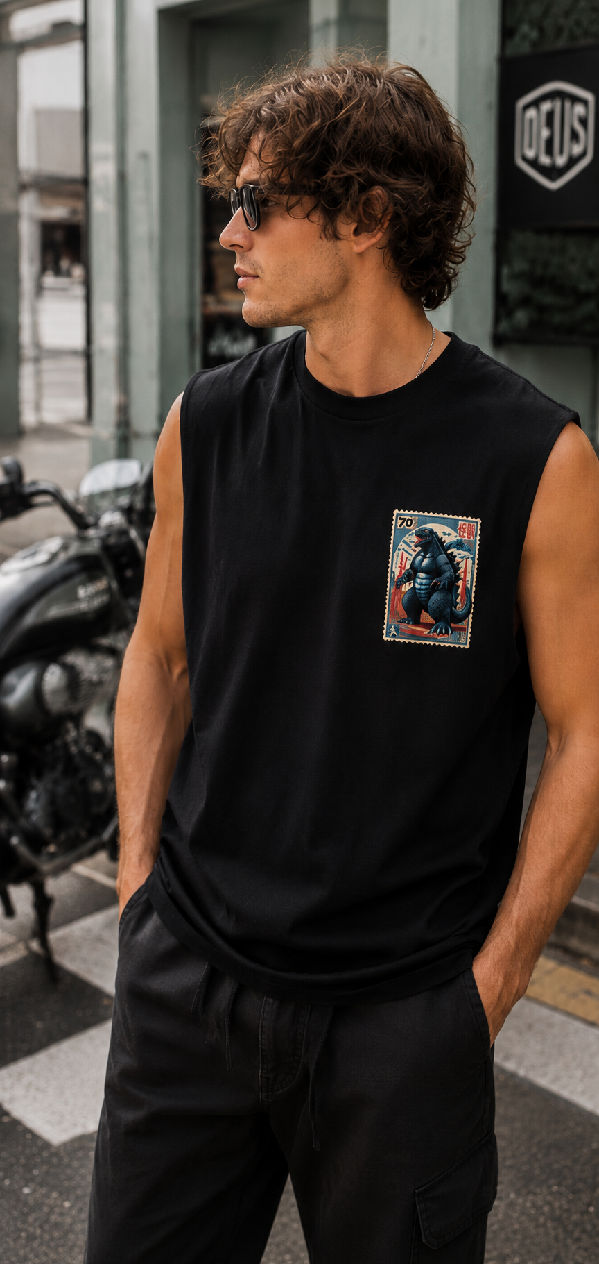 Godzilla Sleeveless Printed T-Shirt | THE SUB/STANCE
