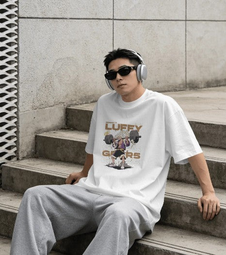 Oversized Printed T-shirt - Luffy Gears - Anime