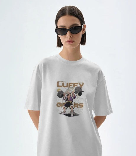 Oversized Printed T-shirt - Luffy Gears - Anime