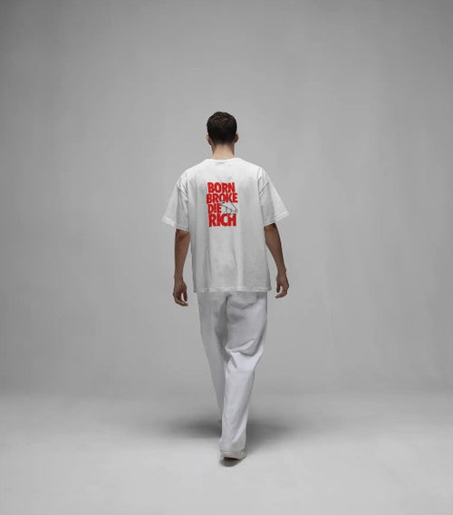 Back Printed Oversized T-shirt - Born Broke Die Rich