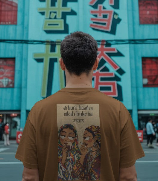 Back Printed Oversized T-shirt - Abb Hum Haath Se Nikal Chuke Hai Ustaad